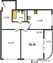 Планировка двухкомнатной(квартира) площадью 58.3 квадратных метров в ЖК “ЖК Скандинавия”