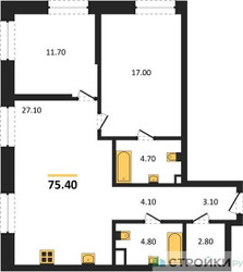 Планировка двухкомнатной(квартира) площадью 75.4 квадратных метров в ЖК “ЖК СТОУН Райз”