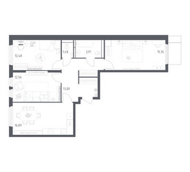 Планировка трехкомнатной(квартира) площадью 75.2 квадратных метров в ЖК “ЖК Остафьево”