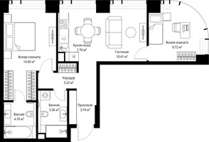 Планировка двухкомнатной(квартира) площадью 63.45 квадратных метров в “ЖК Веер”