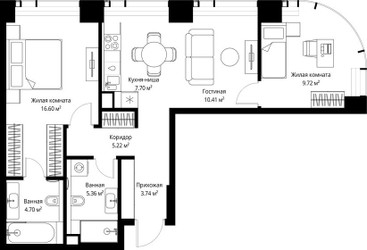 Планировка двухкомнатной(квартира) площадью 63.45 квадратных метров в ЖК “ЖК Веер”