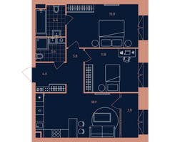 Планировка трехкомнатной(квартира) площадью 66.7 квадратных метров в “Квартал Эра”