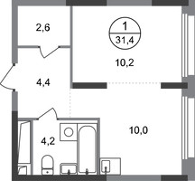 Планировка однокомнатной(квартира) площадью 31.4 квадратных метров в “ЖК Переделкино Ближнее”