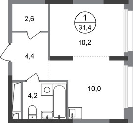 Планировка однокомнатной(квартира) площадью 31.4 квадратных метров в ЖК “ЖК Переделкино Ближнее”