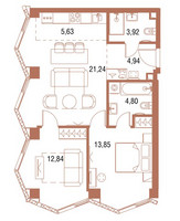 Планировка двухкомнатной(квартира) площадью 67.6 квадратных метров в “ЖК Симфония 34”