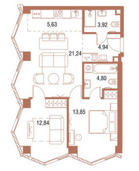 Планировка двухкомнатной(квартира) площадью 67.6 квадратных метров в ЖК “ЖК Симфония 34”