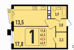 Планировка однокомнатной(квартира) площадью 42.5 квадратных метров в “ЖК Фрунзенский”