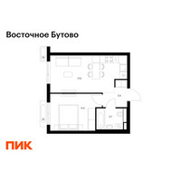 Планировка однокомнатной(квартира) площадью 35.9 квадратных метров в “ЖК Восточное Бутово”