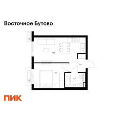 Планировка однокомнатной(квартира) площадью 35.9 квадратных метров в ЖК “ЖК Восточное Бутово”