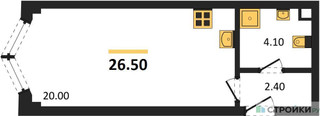 Планировка студии(квартира) площадью 26.5 квадратных метров в “ЖК ЗИЛАРТ”