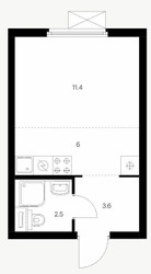 Планировка студии(квартира) площадью 23.6 квадратных метров в ЖК “Ярославский квартал”