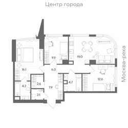 Планировка трехкомнатной(квартира) площадью 85.1 квадратных метров в ЖК “ЖК СТОУН Блик”