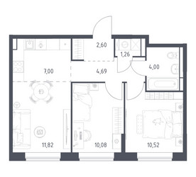 Планировка двухкомнатной(квартира) площадью 51.97 квадратных метров в ЖК “ЖК Богдановский Лес”