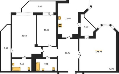 Планировка трехкомнатной(квартира) площадью 176.5 квадратных метров в ЖК “ЖК Вавилово”