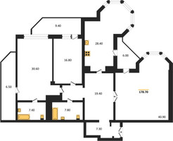 Планировка трехкомнатной(квартира) площадью 176.5 квадратных метров в “ЖК Вавилово”