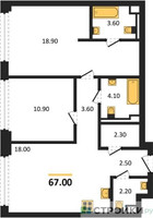 Планировка двухкомнатной(квартира) площадью 67 квадратных метров в “ЖК СТОУН Грэйн”