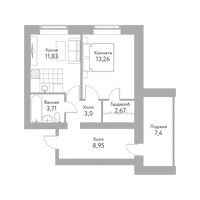 Планировка однокомнатной(квартира) площадью 47.2 квадратных метров в “Дом+ (Дом Плюс)”