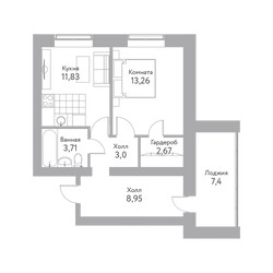Планировка однокомнатной(квартира) площадью 47.2 квадратных метров в ЖК “Дом+ (Дом Плюс)”