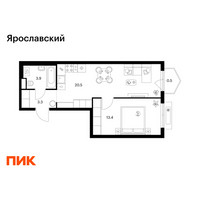 Планировка однокомнатной(квартира) площадью 41.6 квадратных метров в “ЖК Ярославский”