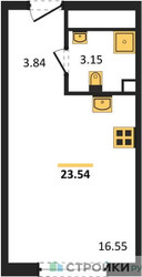 Планировка студии(квартира) площадью 23.54 квадратных метров в ЖК “ЖК Дмитровское небо”
