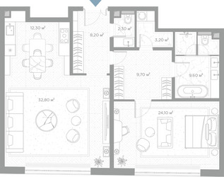 Планировка однокомнатной(квартира) площадью 102.2 квадратных метров в ЖК “ЖК Николь”