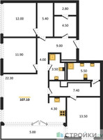 Планировка трехкомнатной(квартира) площадью 106.2 квадратных метров в “ЖК SHIFT (Шифт)”