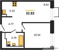 Планировка однокомнатной(квартира) площадью 32.82 квадратных метров в “ЖК Квартал Строгино”