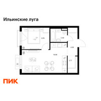 Планировка однокомнатной(квартира) площадью 40.58 квадратных метров в “ЖК Ильинские луга”