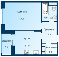 Планировка однокомнатной(квартира) площадью 42.7 квадратных метров в “ЖК Эдельвейс (Первомайское)”