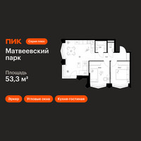 Планировка двухкомнатной(квартира) площадью 53.3 квадратных метров в “ЖК Матвеевский парк”