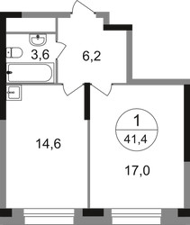 Планировка однокомнатной(квартира) площадью 41.4 квадратных метров в ЖК “ЖК Первый Московский”