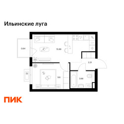Планировка однокомнатной(квартира) площадью 33.2 квадратных метров в ЖК “ЖК Ильинские луга”