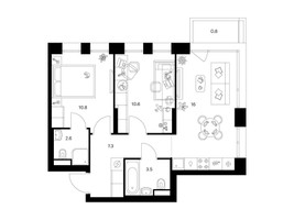 Планировка двухкомнатной(квартира) площадью 51.6 квадратных метров в “ЖК Строгино 360”