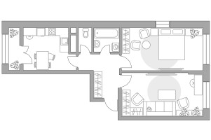 Планировка двухкомнатной(квартира) площадью 57.09 квадратных метров в “ЖК Пехра”
