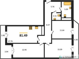 Планировка трехкомнатной(квартира) площадью 81.49 квадратных метров в “Ласточкино”