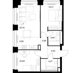 Планировка двухкомнатной(квартира) площадью 61.02 квадратных метров в ЖК “ЖК НОВА”