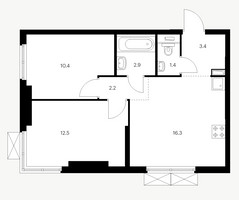 Планировка двухкомнатной(квартира) площадью 49.1 квадратных метров в “ЖК Руставели 14”