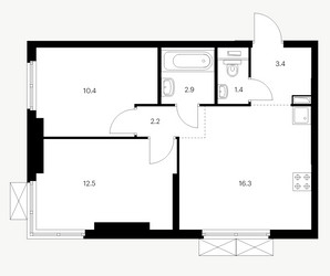 Планировка двухкомнатной(квартира) площадью 49.1 квадратных метров в ЖК “ЖК Руставели 14”