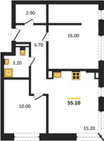 Планировка двухкомнатной(квартира) площадью 55.1 квадратных метров в “ЖК "Коллекция"”