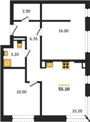 Планировка двухкомнатной(квартира) площадью 55.1 квадратных метров в ЖК “ЖК "Коллекция"”