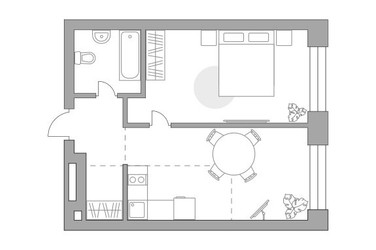Планировка однокомнатной(квартира) площадью 46.35 квадратных метров в ЖК “ЖК Павелецкая от Гранель”