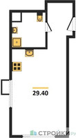 Планировка студии(квартира) площадью 29.4 квадратных метров в “ЖК Сиреневый парк”