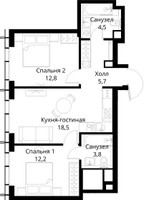 Планировка двухкомнатной(квартира) площадью 57.5 квадратных метров в “ЖК Сити Бэй”