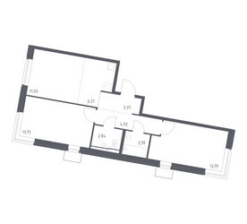 Планировка двухкомнатной(квартира) площадью 59.16 квадратных метров в ЖК “ЖК Квартал Западный”