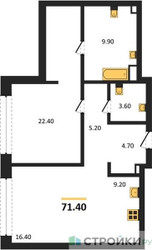 Планировка однокомнатной(квартира) площадью 71.4 квадратных метров в ЖК “ЖК Монблан”
