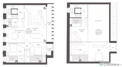 Планировка трехкомнатной(квартира) площадью 296.8 квадратных метров в ЖК “ЖК Тессинский, 1”