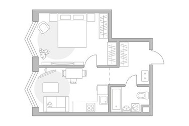 Планировка однокомнатной(квартира) площадью 41.36 квадратных метров в ЖК “ЖК Мневники от Гранель”