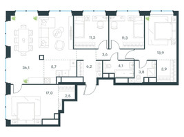 Планировка 4+ комнатной(квартира) площадью 119.3 квадратных метров в “ЖК Level Звенигородская”