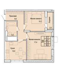 Планировка двухкомнатной(квартира) площадью 51.1 квадратных метров в ЖК “ЖК Отрадный”