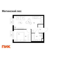 Планировка однокомнатной(квартира) площадью 32.7 квадратных метров в ЖК “ЖК Митинский лес”